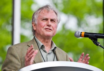 Atheist author Dawkins speaks to the crowd during the 