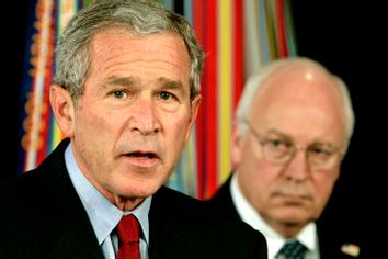 US President Bush speaks alongside Vice President Cheney at the Pentagon in Washington