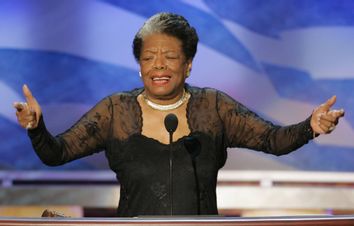 Poet Maya Angelou speaks during second night of Democratic National Convention.