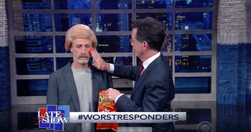 jon Stewart dressed as donald trump