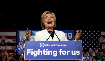 Democratic U.S. presidential candidate Hillary Clinton speaks to supporters at her Super Tuesday primary night party in Miami