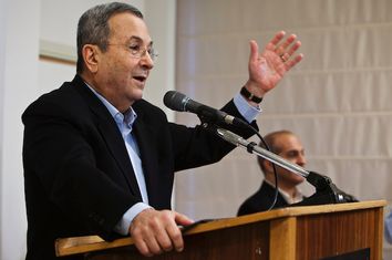 Israel's Defence Minister Barak speaks during a news conference in Tel Aviv