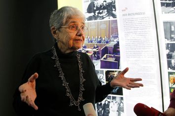 Epstein former research analyst for US prosecution team during Nuremberg medical trials visits exhibition in Nuremberg
