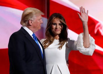 Melania Trump stands with her husband Republican U.S. presidential candidate Donald Trump at the Republican National Convention in Cleveland