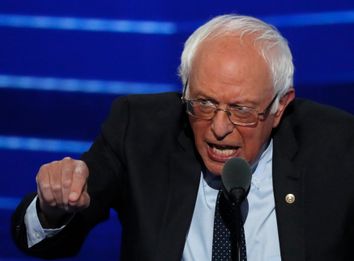 Senator and former Democratic presidential candidate Bernie Sanders speaks at the Democratic National Convention in Philadelphia