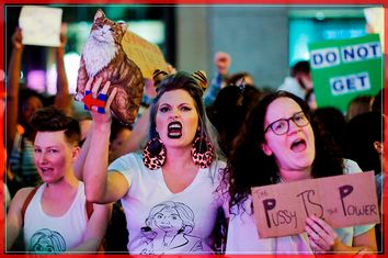 Women protest against Republican presidential nominee Donald Trump and the GOP in front of Trump Tower in Manhattan