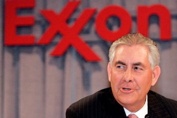 Chairman and chief executive officer Rex W. Tillerson speaks at a news conference following the annual shareholders' meeting of ExxonMobil in Dallas