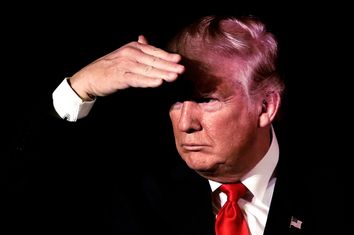 Republican presidential nominee Donald Trump listens to a question as he appears at the 