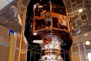 The IMAGE spacecraft undergoing launch preparations in early 2000.