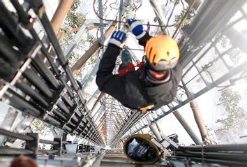 Telecommunication worker Repairing Antenna