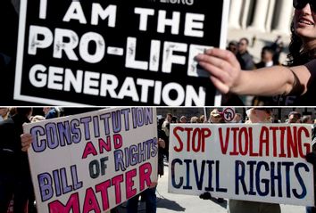 A Pro-Life activist; Pro-gun demonstrators