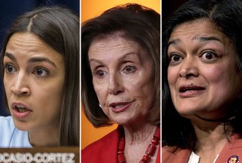 Rep. Alexandria Ocasio-Cortez (D-NY); Speaker of the House Nancy Pelosi (D-CA); Rep. Pramila Jayapal (D-WA)