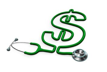 Green stethoscope forming a dollar sign with the tube