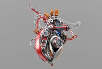 Unique robotic internal organ - steel heart with info screen