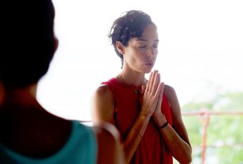 Woman doing a breathing exercise