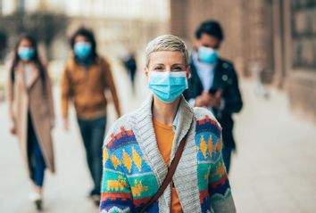 Woman with face protective mask