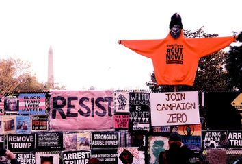 People gather at the Black Lives Matter Plaza to protest for and against U.S. President Donald Trump's possible re-election