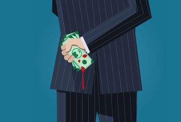 Business man with bloody money behind his back