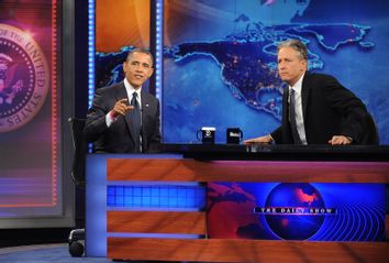 President Barack Obama and Jon Stewart on 