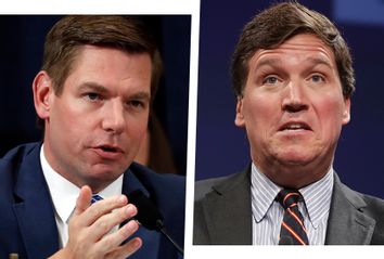 Rep. Eric Swalwell, D-Cali., left, and Fox News host Tucker Carlson.