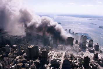 Aerial view of 9/11 terrorist attack