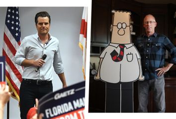 Rep. Matt Gaetz, left, and the cartoonist Scott Adams