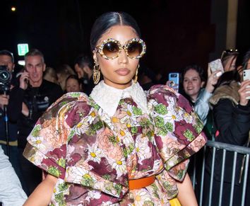 Rapper Nicki Minaj is seen leaving the Marc Jacobs Fall 2020 runway show during New York Fashion Week on February 12, 2020 in New York City.