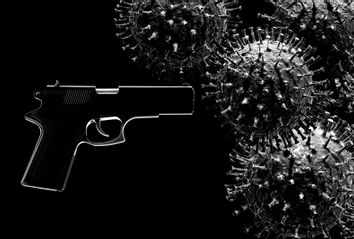 Gun and Coronavirus COVID-19 spores