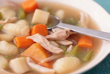 Chicken and vegetable soup with gnocchi