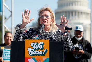 Rep Debbie Dingell, D-Michigan, holds a press conference supporting Build Back Better investments in home care, childcare, paid leave and expanded child tax credit payments.