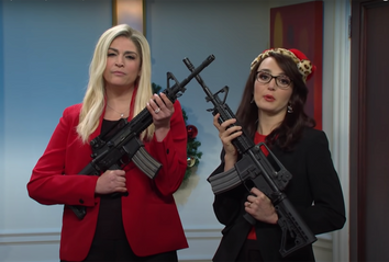 SNL cast members Cecily Strong and Chloe Fineman playing Reps. Marjorie Taylor Greene and Lauren Boebert, respectively.