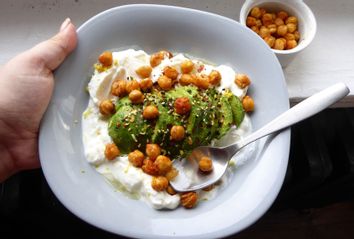 Savory yogurt bowl with air fryer chickpeas