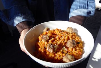 Ditalini with miniature meatballs