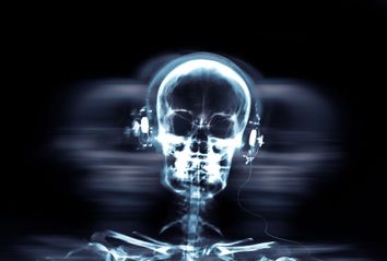 Skull wearing headphones