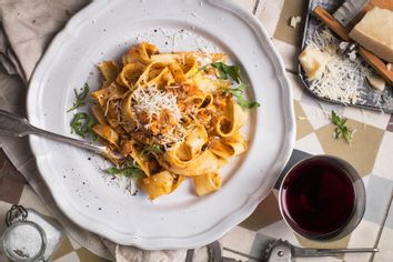 Tagliatelle pasta on plate