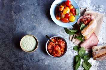 Ham and bread with tomato chilli jam