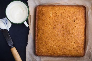 Homemade sheet cake ready to decorate