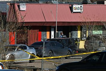 Colorado Springs police investigate the scene of a mass shooting at Club Q on November 20, 2022 in Colorado Springs, Colorado