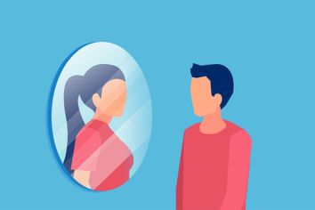Vector of a man looking in the mirror and seeing themself as a woman