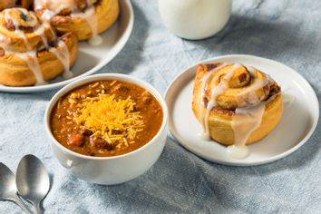 Homemade Chili Soup and Cinnamon Roll