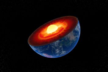 Earth core structure illustrated with geological layers according to scale