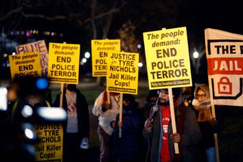 Demonstrators participate in a protest against the police killing of Tyre Nichols