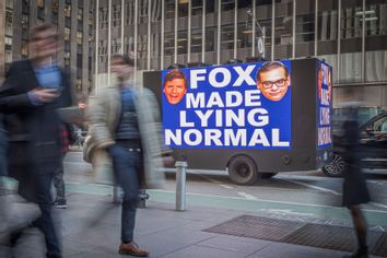 Billboard outside FOX building protest