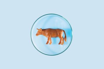 Plastic cow in petri dish