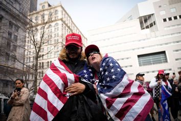 Trump supporters outside the courthouse