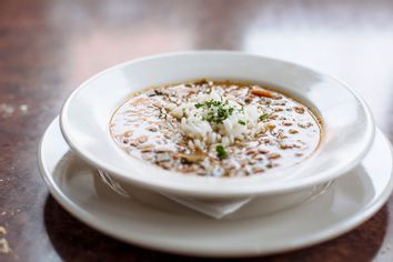 Bowl of gumbo with rice