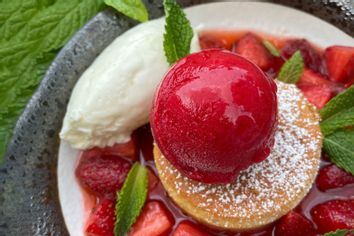 Strawberry Rhubarb Shortcake served with White Chocolate Whipped Cream