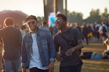 Friends hanging out at a music festival