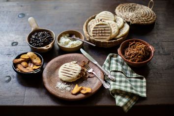 Arepa spread with accouterments