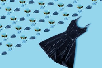 Martini glasses and a black dress